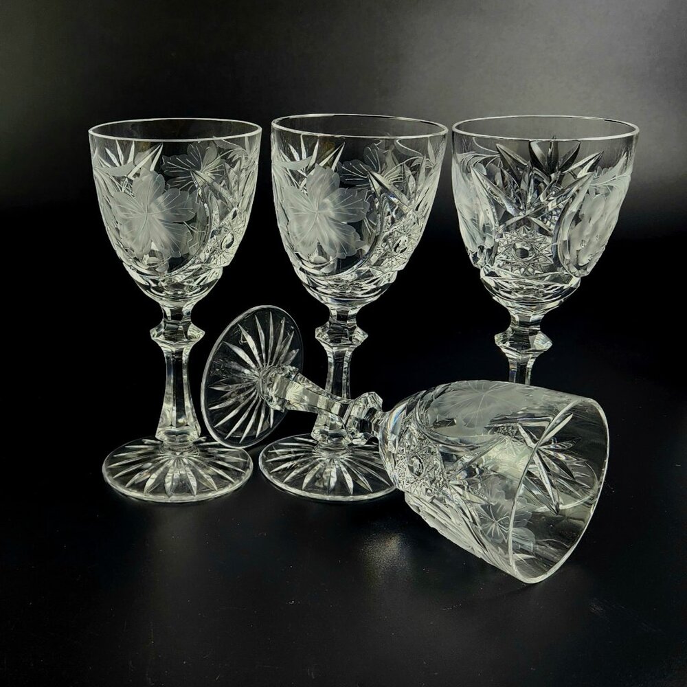 Vintage Stunning Cut-Crystal Wine Glasses - Resemble Nachtmann Traube - Set of 4